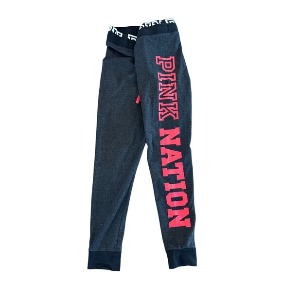 Pink Pants - Pink By Victorias Secret Yoga Jogger Pants Womens M Charcoal Pink Nation Logo